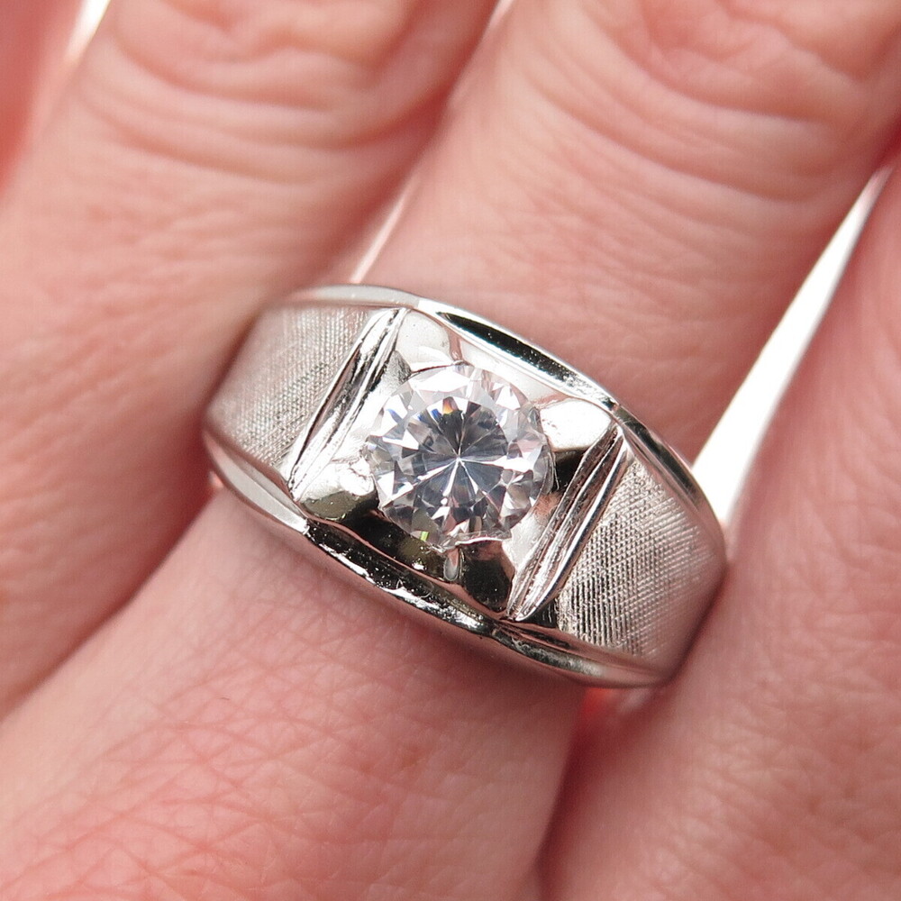 Vargas & Lind 925 Sterling Silver Antique Art Deco Round-Cut C Z Ring Size 10